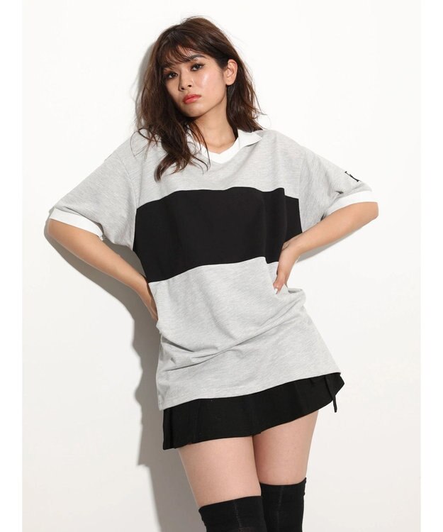 Green Parks ＥＧＯＩＳＴ　ロゴ刺しゅうラガーシャツ Gray