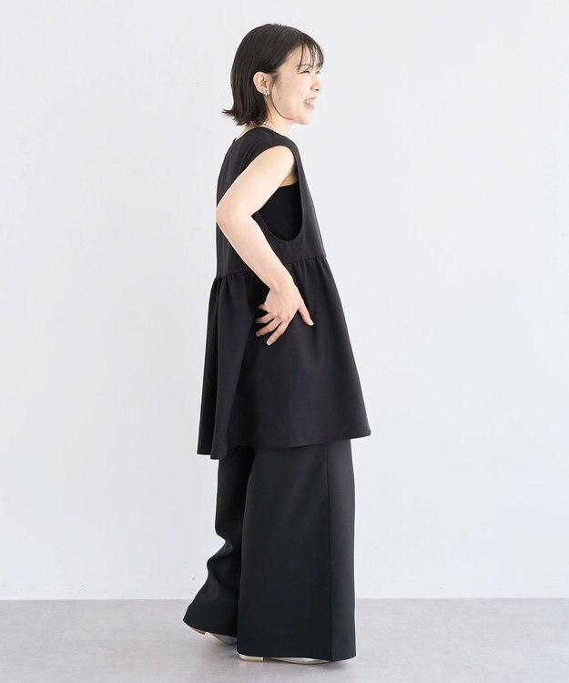 Green Parks 麻調ミディ丈ＺＩＰベスト Black