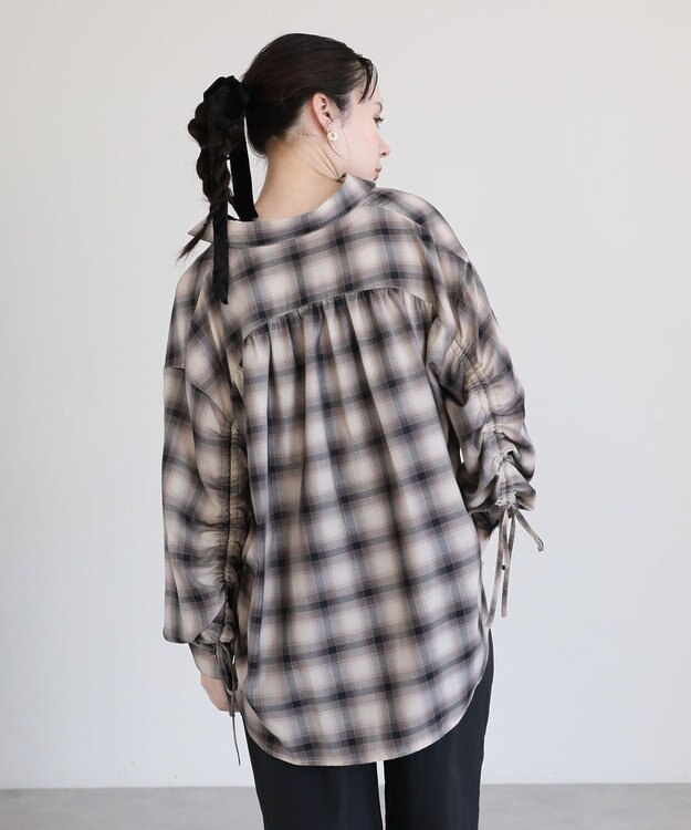 Green Parks ・ＥＬＥＮＣＡＲＥ　ＤＵＥ　チェックギャザーシャツ Ivory