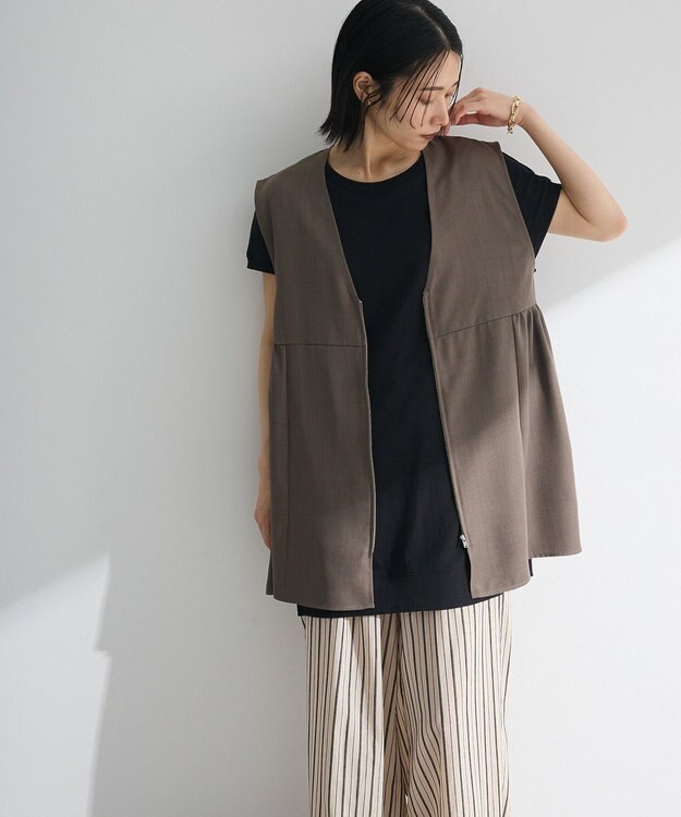 Green Parks 麻調ミディ丈ＺＩＰベスト Brown