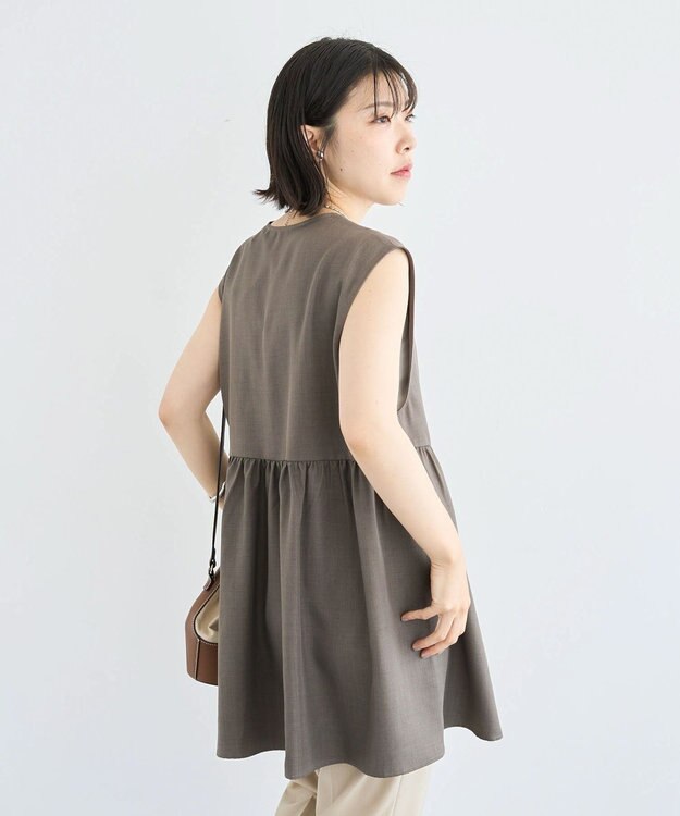 Green Parks 麻調ミディ丈ＺＩＰベスト Brown