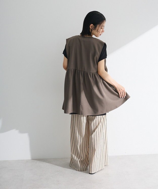 Green Parks 麻調ミディ丈ＺＩＰベスト Brown