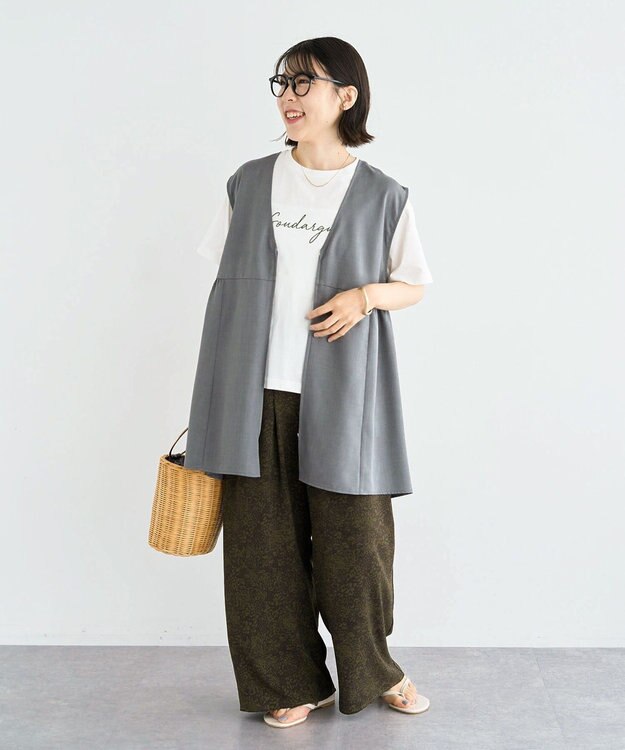 Green Parks 麻調ミディ丈ＺＩＰベスト Light Gray
