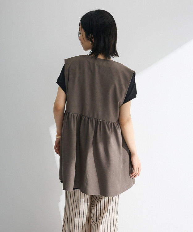 Green Parks 麻調ミディ丈ＺＩＰベスト Brown