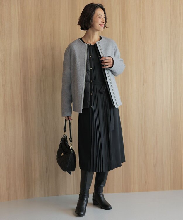 J.PRESS LADIES ノルディス2wayジョーゼット フロントプリーツ ワンピース ブラック系