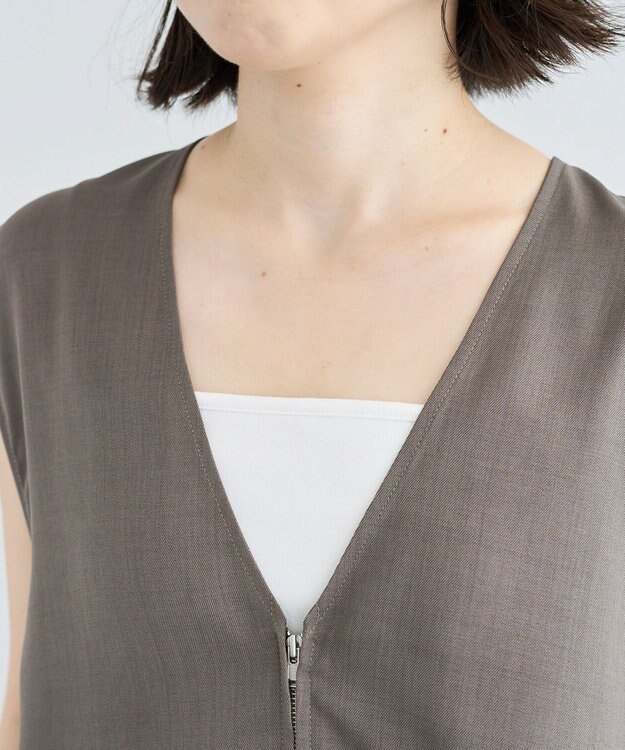 Green Parks 麻調ミディ丈ＺＩＰベスト Brown
