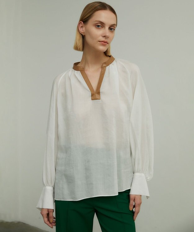 BEIGE， PAULINE / レザーコンビブラウス