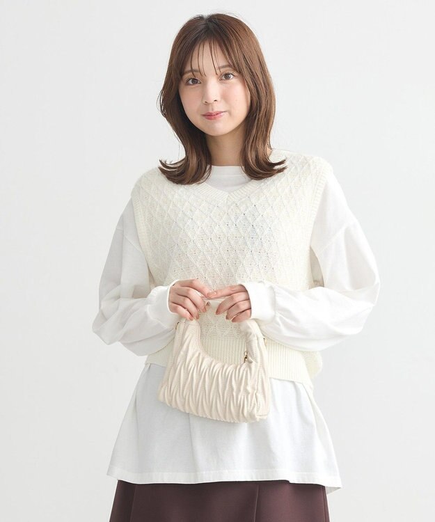 earth music&ecology ラメジャガードニットベスト Ivory