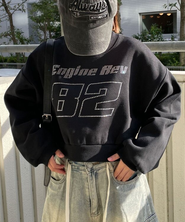 WEGO ラインストーンプルオーバースウェット ブラック