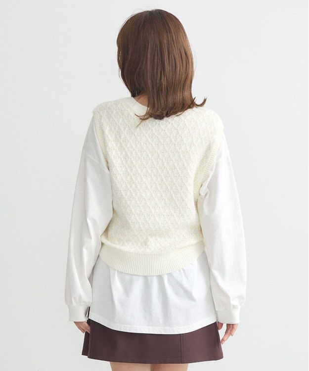 earth music&ecology ラメジャガードニットベスト Ivory