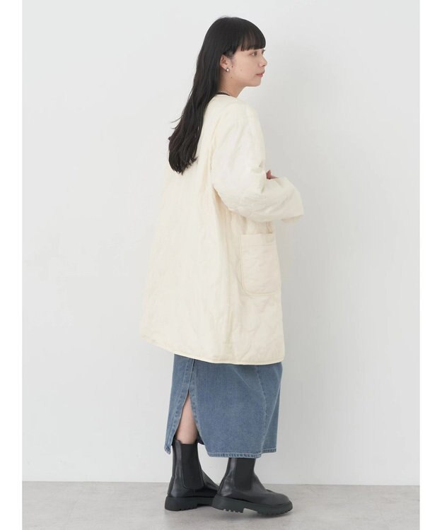 earth music&ecology ファー＆キルティングリバーシブルコート Ivory