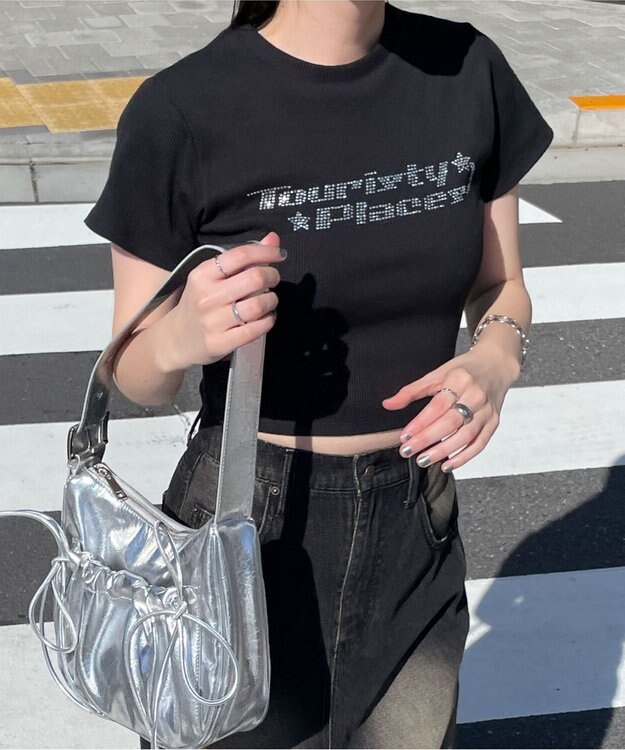 WEGO ラインストーンリブちびT ブラック