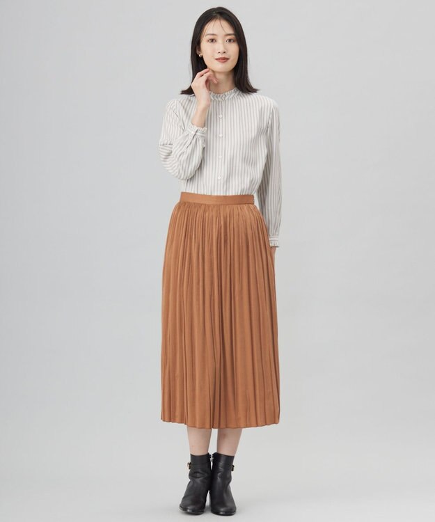 J.PRESS LADIES L 【洗える】マロンサテン ランダムプリーツ スカート キャメル系