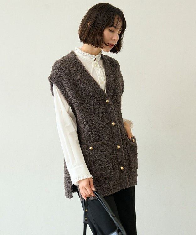 UNFILO 【STORY×UNFILO】シャギーニット ベスト チャコールブラウン