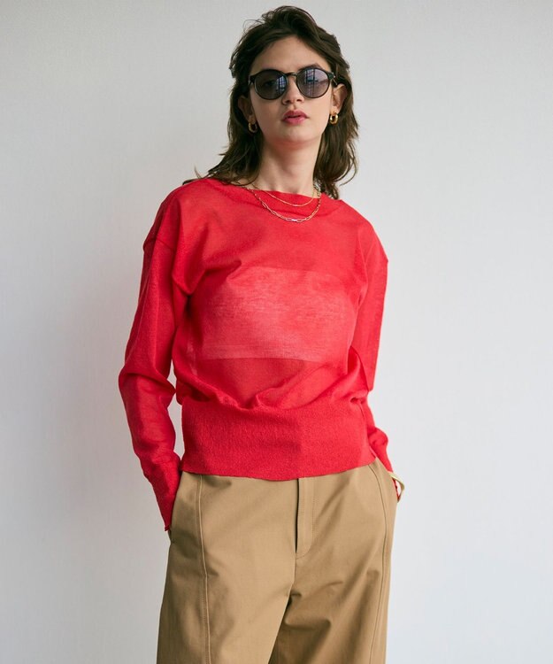 BEIGE， 【洗える・Oggi 7月号掲載】LUPINUS / 前後2WAYシアーニットカーディガン Poppy Red