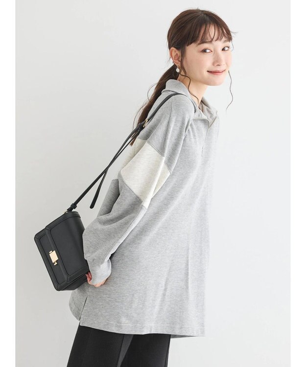 AMERICAN HOLIC ハーフＺＩＰ配色切り替え裏毛チュニック Light Gray Mixture