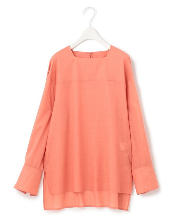 ICB 【洗える】テンセルコットンローン スクエアネックブラウス サーモンピンク系
