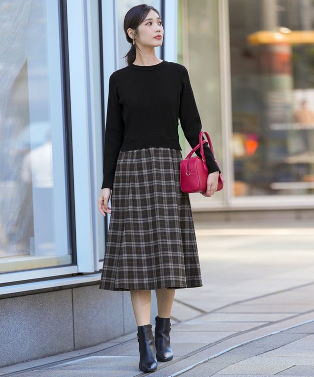 ANY SIS S ドッキングニット ワンピース ブラック