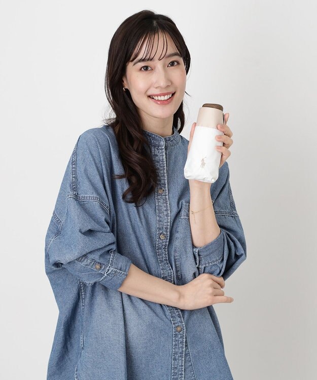 MOONBAT 【WEB限定】POLO RALPH LAUREN(ポロ ラルフローレン) 晴雨兼用日傘 折りたたみ傘 コンパクト PPワンポイント刺繍 一級遮光 遮熱 UV オフ×ベージュ