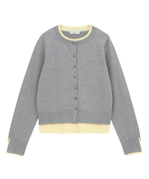 earth music&ecology 【コットン混紡】バイカラーレイヤード風カーディガン Gray
