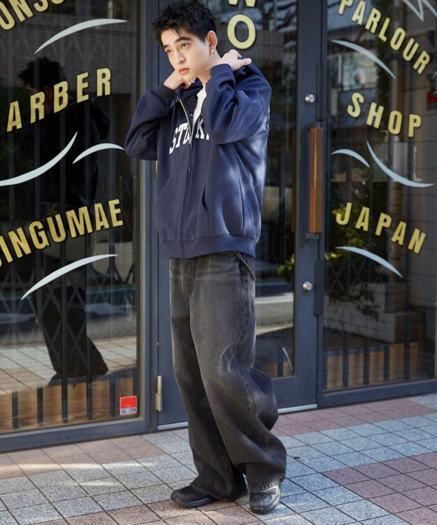 WEGO 【ユニセックス着用ITEM】ワッペンロゴZIPパーカー ネイビー