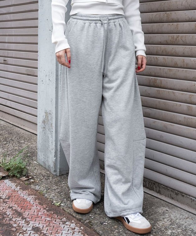 WEGO 【ウエストゴム】カーブデザインスウェットパンツ 杢グレー