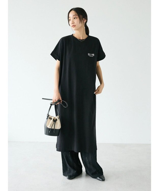 CRAFT STANDARD BOUTIQUE ヴィンテージ風天竺ワンポイントワンピース Gray Beige