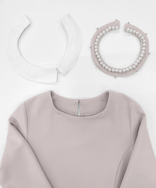 Tiaclasse 【3WAY・ストレッチジョーゼット】付け襟チュニック グレージュ