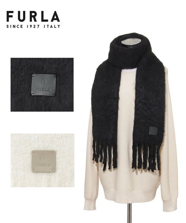 MOONBAT 【WEB限定】FURLA ウール混 ボリューム無地マフラー/幅25cm ブラック