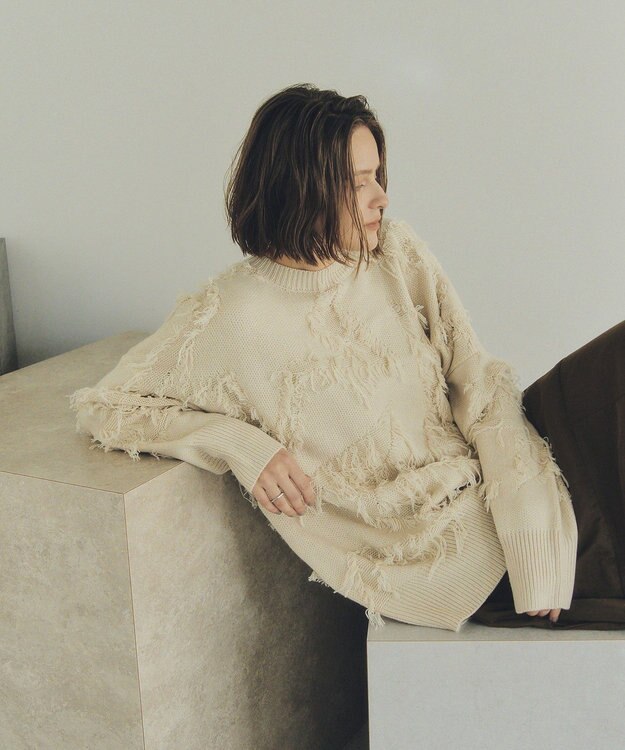 YECCA VECCA スター柄フリンジルーズニット Ivory