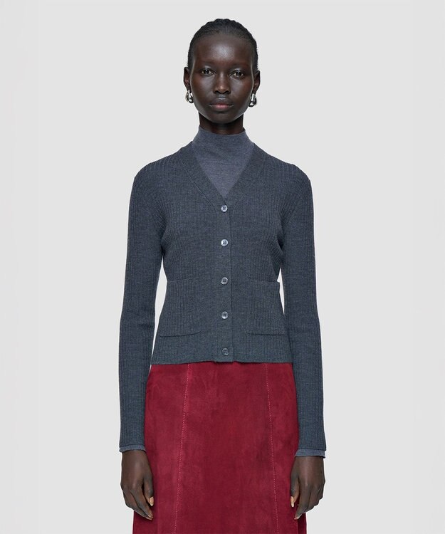 JOSEPH 【洗える】メリノリブ　カーディガン Smoke