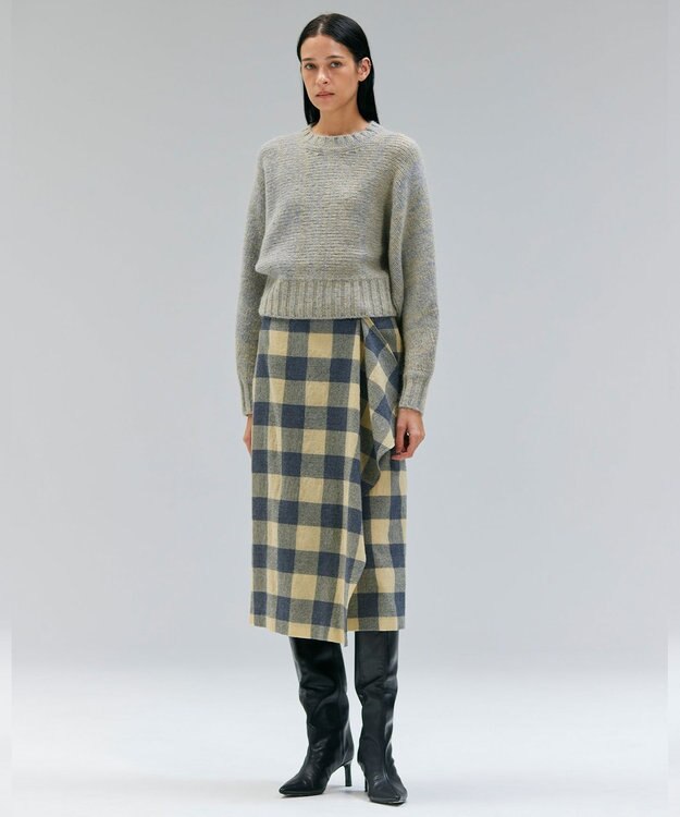 BEIGE， MARANA / モヘア混ミックスドルマンニット Gray x Mustard