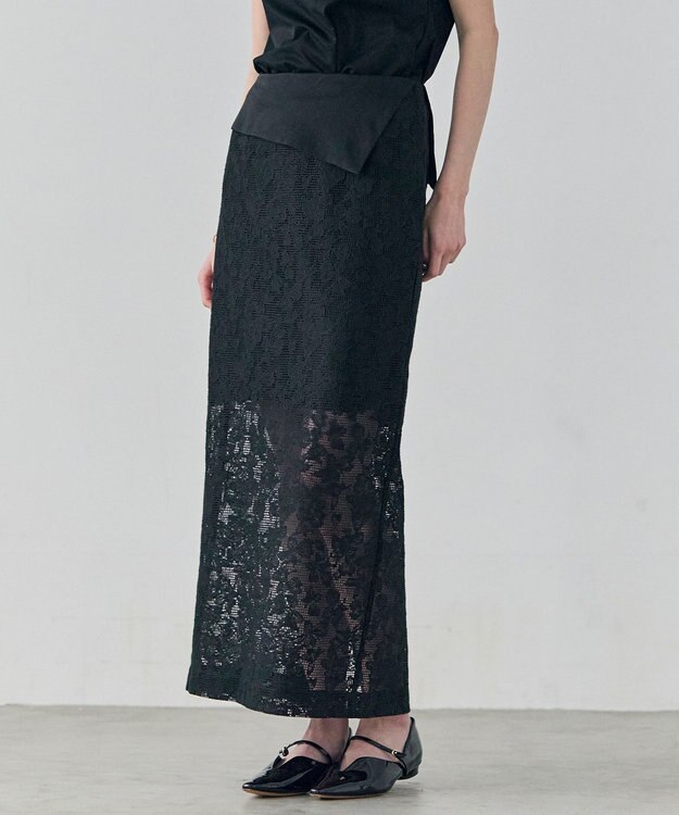 BEIGE， FLUORITE / 異素材コンビ レーススカート Black