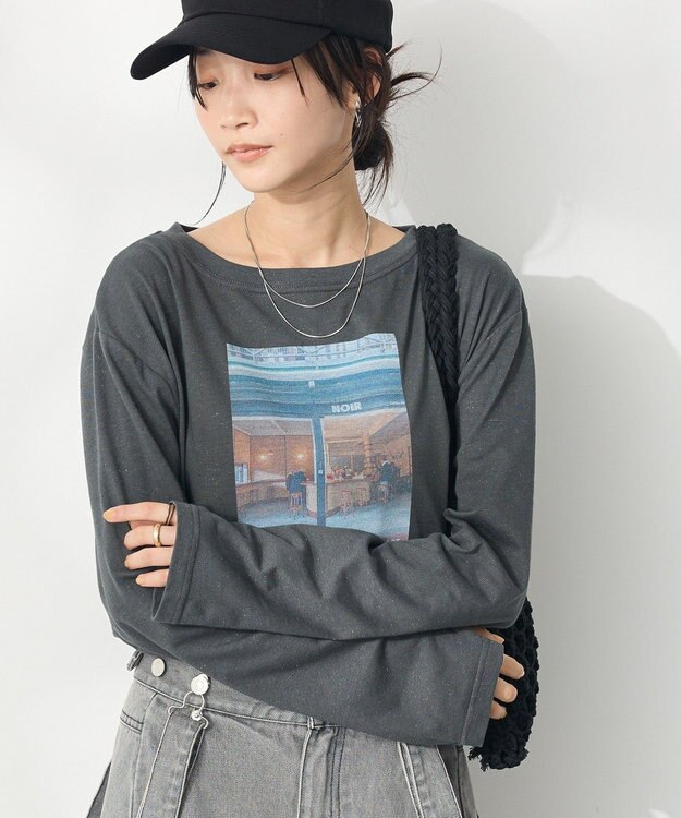 CRAFT STANDARD BOUTIQUE ラメ天竺フォトプリントロンTEE Charcoal Gray