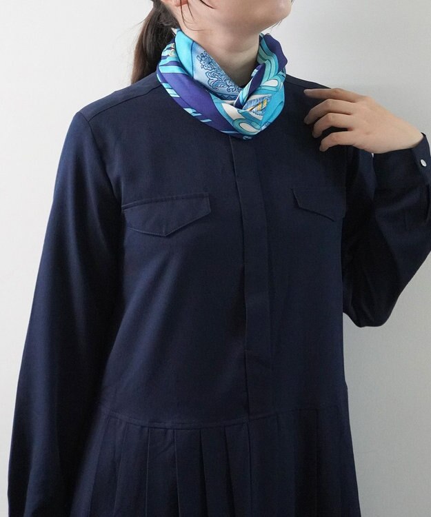 Marca 【伝統横濱スカーフ】鞍とベルト 大判 シルクスカーフ ネイビー