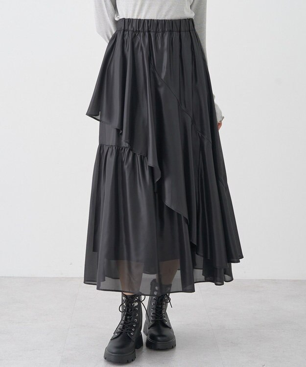 earth music&ecology シャイニーラッフルスカート Black