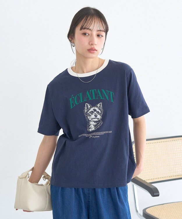 earth music&ecology 【綿100％】アソートリンガーＴシャツ Navy