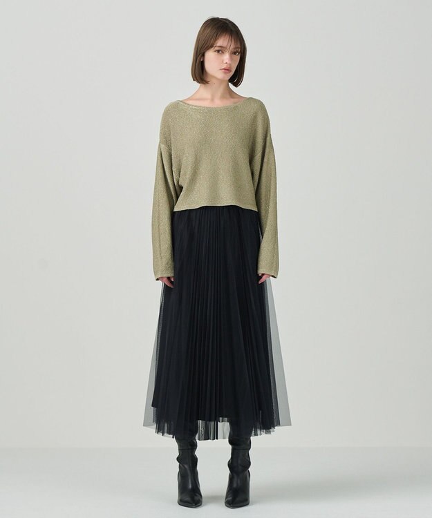 GRACE CONTINENTAL ラメプリーツスカート ブラック