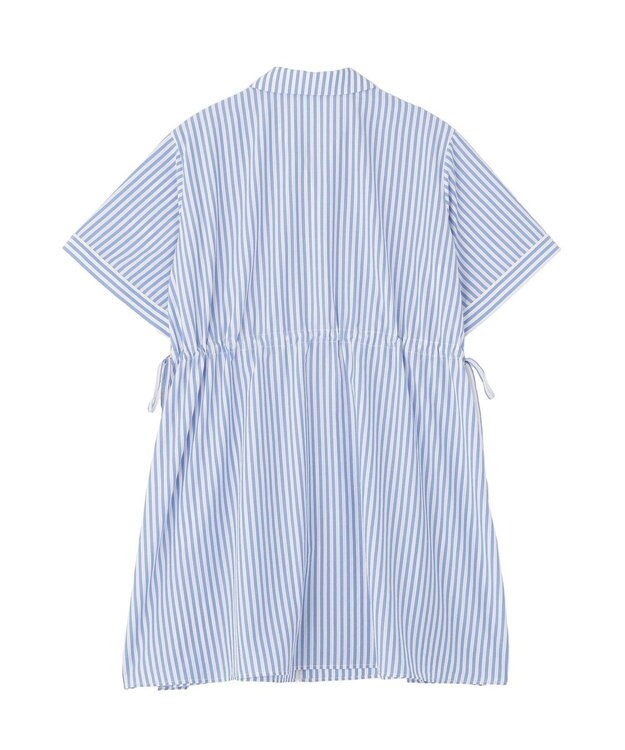 Green Parks ウエストリボンミディ丈ワンピース Stripe Blue