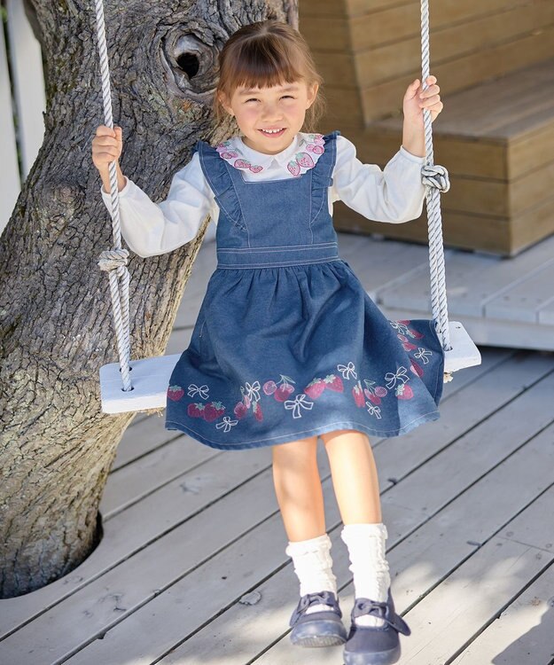 ANY KIDS 【チェリーベリーシリーズ】フルーツ 刺繍 ジャンパースカート ネイビー