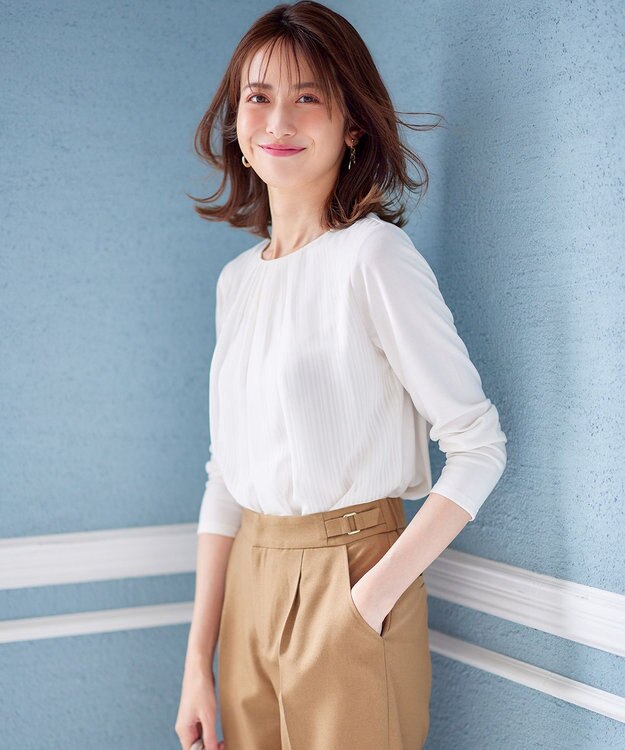 ANY SIS L 【吸水速乾・UVケア】コンフォートジャージー シフォンコンビ カットソー アイボリー