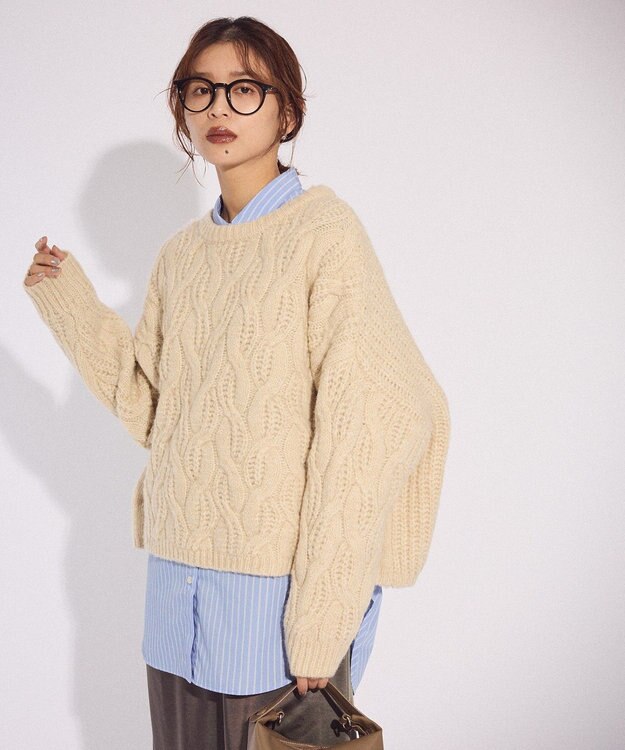 Green Parks ふわふわケーブルニットプルオーバー Ecru