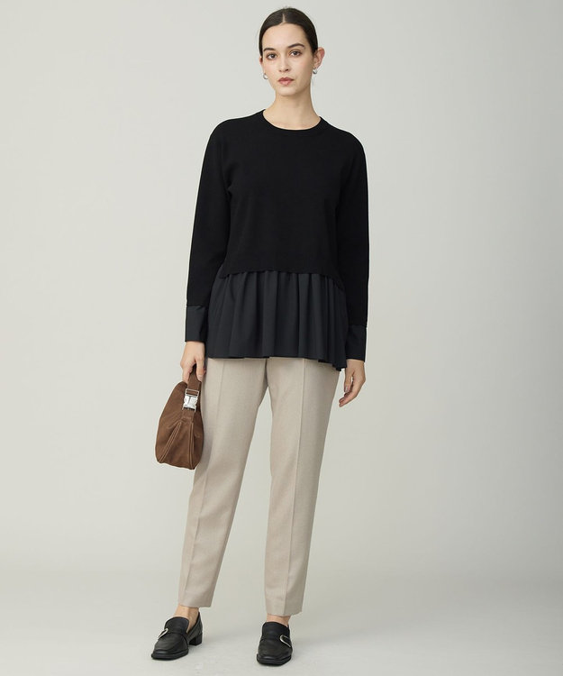 ICB レーヨンシルクストレッチブレンド ドッキングペプラムプルオーバー ブラック