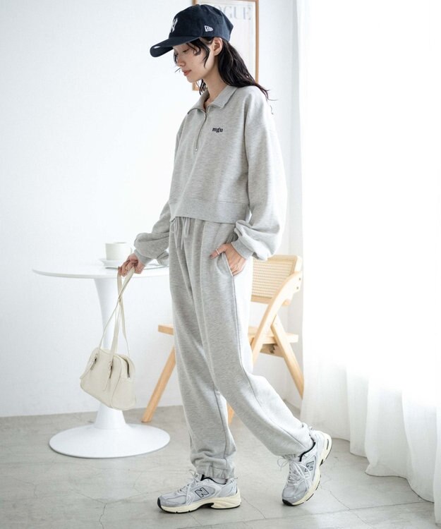 WEGO ハーフジップショートスウェット 杢グレー