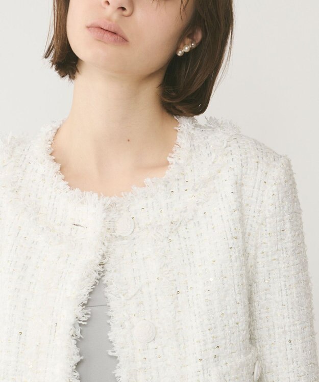 GRACE CONTINENTAL フリンジツイードジャケット ホワイト