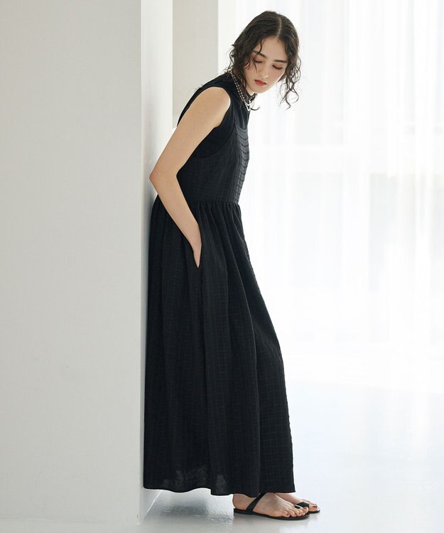 #Newans ボリュームチェックキャミワンピ ブラックチェック