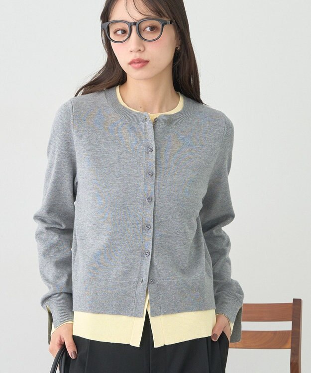 earth music&ecology 【コットン混紡】バイカラーレイヤード風カーディガン Gray