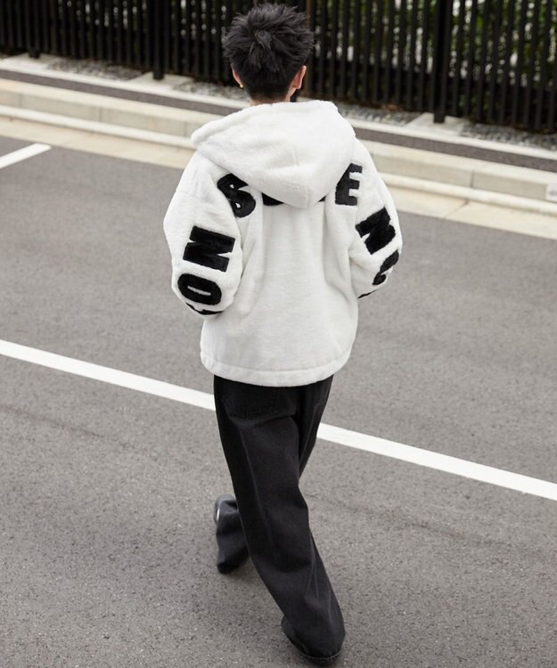 WEGO ファーフードグラフィックブルゾン ホワイト