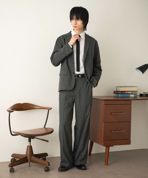 WEGO 【セットアップ対応】ワイドストレートスラックス グレーストライプ