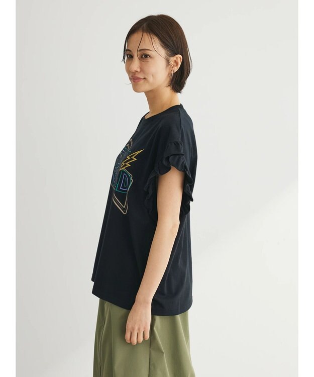 Green Parks ・ＤｏｕｂｌｅＦｌａｇｓ　フリルショルダープリントＴＥＥ Black